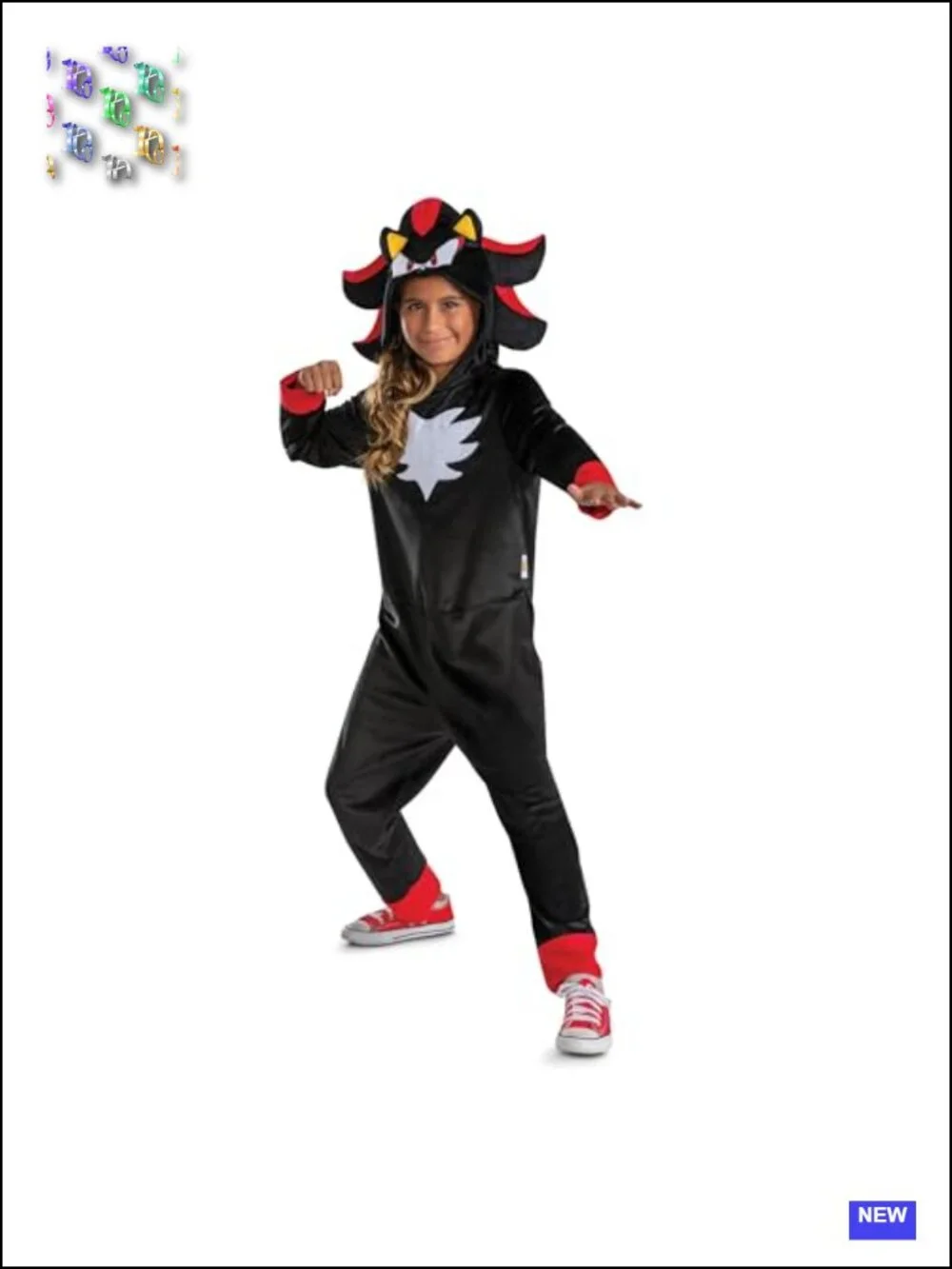 Officially Licensed Sonic Shadow Costume for Kids, Hooded Jumpsuit, Halloween